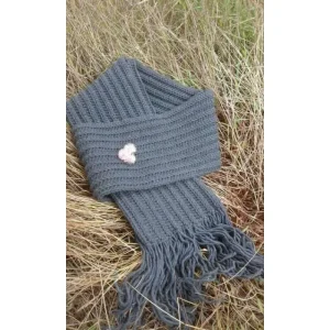 Handwoven Gray Scarf with Heart Detail